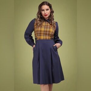 Collectif Women's Dawna Vintage 40s Check Swing Dress Plus Size 18 NWT